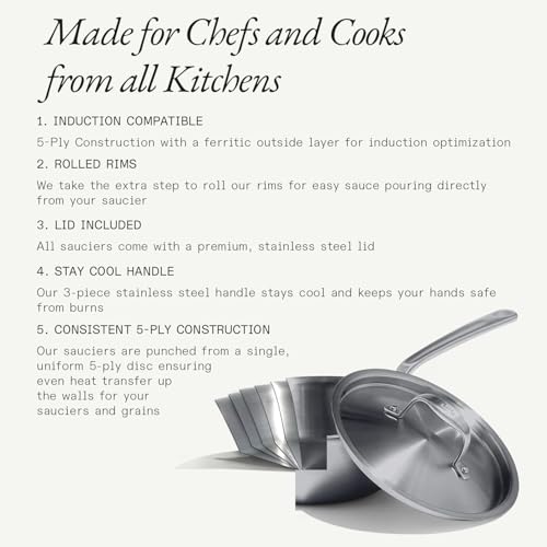 Made In Cookware - 2 Quart Stainless Steel Saucier Pan - 5 Ply Stainless Clad - Professional Cookware - Crafted in Italy - Induction Compatible - My Kitchen Products