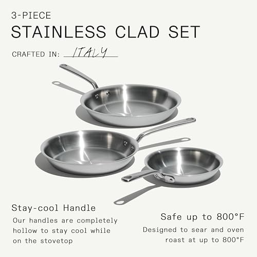 Made In Cookware - 3-Piece (Includes 8",10",12") Stainless Frying Pan Set - 5 Ply Stainless Clad - Professional Cookware - Crafted in Italy - Induction Compatible - My Kitchen Products