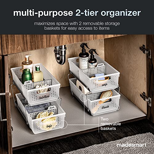 madesmart 2 Tier Bath Organizer, Undersink Storage with Sliding Drawers, for Cleaning Supplies, Pantry, Sponges, Bottles & Kitchen Essentials, Adjustable Dividers & Pull Out Sliding Baskets, Frost - My Kitchen Products