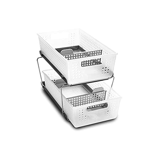 madesmart 2 Tier Bath Organizer, Undersink Storage with Sliding Drawers, for Cleaning Supplies, Pantry