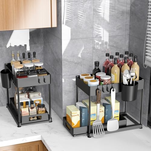 Madoalker 2 Pack Under Sink Organizer with Pull-Out Drawer, Black - My Kitchen Products