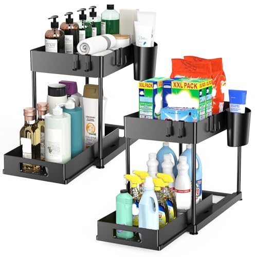 Madoalker 2 Pack Under Sink Organizer with Pull-Out Drawer, Black