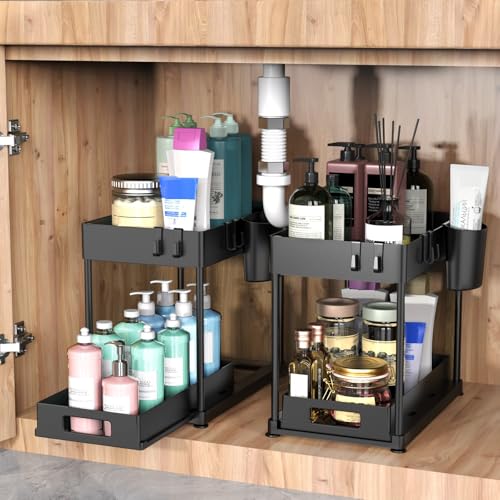 Madoalker 2 Pack Under Sink Organizer with Pull-Out Drawer, Black - My Kitchen Products