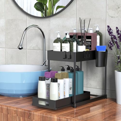 Madoalker 2 Pack Under Sink Organizer with Pull-Out Drawer, Black - My Kitchen Products