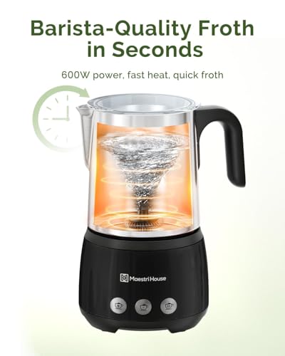 Maestri House Milk Frother, 4-in-1 ClassicFro 500 Electric Milk Steamer and Frother, 16.9OZ 600W Smart Touch Control Hot and Cold Foam Maker, Memory Function for Latte, Cappuccinos, Chocolate Milk - My Kitchen Products