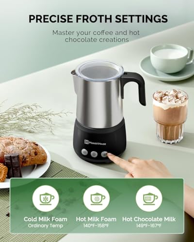Maestri House Milk Frother, 4-in-1 ClassicFro 500 Electric Milk Steamer and Frother, 16.9OZ 600W Smart Touch Control Hot and Cold Foam Maker, Memory Function for Latte, Cappuccinos, Chocolate Milk - My Kitchen Products