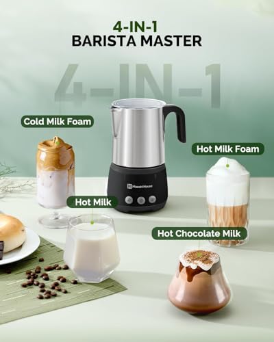 Maestri House Milk Frother, 4-in-1 ClassicFro 500 Electric Milk Steamer and Frother, 16.9OZ 600W Smart Touch Control Hot and Cold Foam Maker, Memory Function for Latte, Cappuccinos, Chocolate Milk - My Kitchen Products