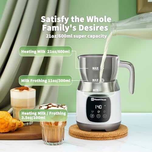 Maestri House Milk Frother, Variable Temp and Froth Thickness DualFro 600 Milk Frother Steamer, 21OZ Smart Touch Control Milk Warmer, Dishwasher Safe, Memory Function for Latte&Hot Chocolate (White) - My Kitchen Products