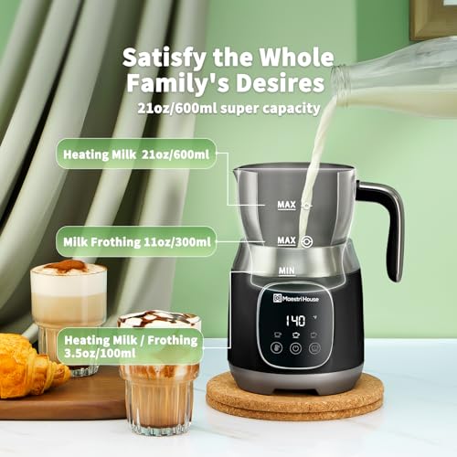 Maestri House Milk Frother, Variable Temp and Froth Thickness DualFro 600 Milk Frother Steamer, 21OZ Smart Touch Control Milk Warmer, Dishwasher Safe, Memory Function for Latte&Hot Chocolate (Black) - My Kitchen Products