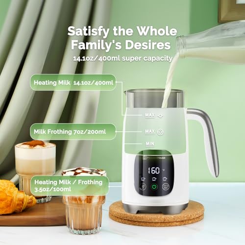 Maestri House Milk Frother, Variable Temp and Froth Thickness Milk Frother and Steamer, 14.1OZ/400ML Smart Touch Control Foam Maker, Memory Function for Latte, Warm Milk, Hot Chocolate (White) - My Kitchen Products