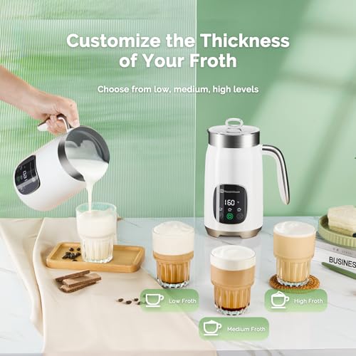 Maestri House Milk Frother, Variable Temp and Froth Thickness Milk Frother and Steamer, 14.1OZ/400ML Smart Touch Control Foam Maker, Memory Function for Latte, Warm Milk, Hot Chocolate (White) - My Kitchen Products