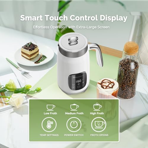Maestri House Milk Frother, Variable Temp and Froth Thickness Milk Frother and Steamer, 14.1OZ/400ML Smart Touch Control Foam Maker, Memory Function for Latte, Warm Milk, Hot Chocolate (White) - My Kitchen Products