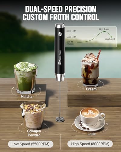 Maestri House Rechargeable Milk Frother, LunaFro NS 2-Speed Handheld Electric Foam Maker Waterproof Detachable Stainless Steel Whisk Drink Mixer Foamer for Lattes, Cappuccino, No Stand - My Kitchen Products