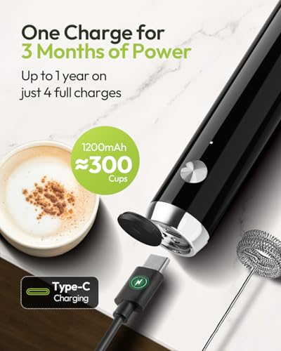 Maestri House Rechargeable Milk Frother with Stand, LunaFro Handheld Electric Foam Maker Waterproof Detachable Stainless Steel Whisk Drink Mixer Foamer for Lattes, Cappuccino - My Kitchen Products