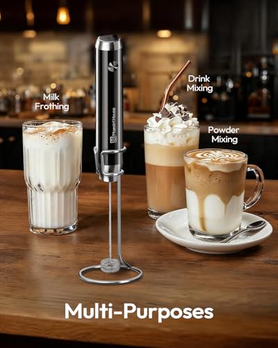 Maestri House Rechargeable Milk Frother with Stand, LunaFro Handheld Electric Foam Maker Waterproof Detachable Stainless Steel Whisk Drink Mixer Foamer for Lattes, Cappuccino - My Kitchen Products