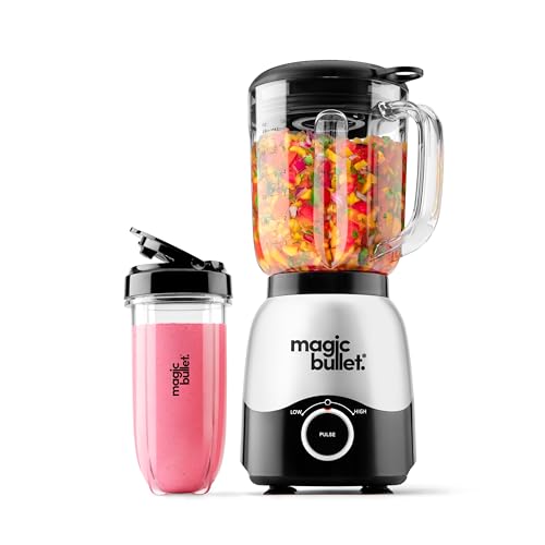 magic bullet Combo Blender, 600W, 48oz Pitcher, 16oz Cup with To-Go Lid, Easy Cleaning, Cross Blade, for Smoothies