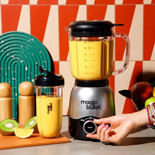 magic bullet Combo Blender, 600W, 48oz Pitcher, 16oz Cup with To-Go Lid, Easy Cleaning, Cross Blade, for Smoothies, Sauces, Shakes, Salsa, Hot Blends, Silver, MBF50200 - My Kitchen Products