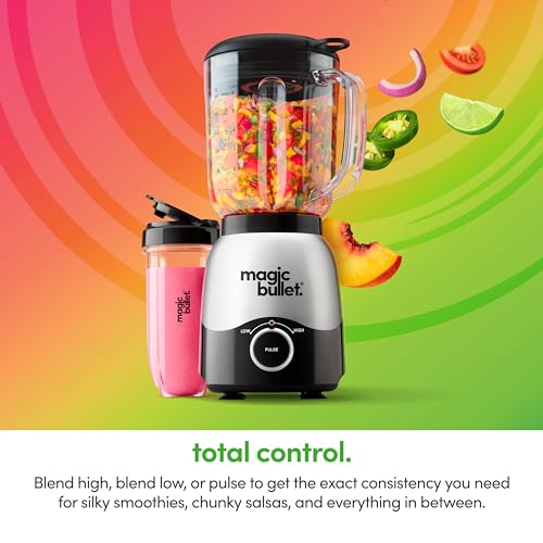 magic bullet Combo Blender, 600W, 48oz Pitcher, 16oz Cup with To-Go Lid, Easy Cleaning, Cross Blade, for Smoothies, Sauces, Shakes, Salsa, Hot Blends, Silver, MBF50200 - My Kitchen Products