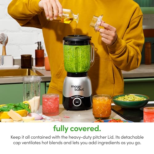 magic bullet Combo Blender, 600W, 48oz Pitcher, 16oz Cup with To-Go Lid, Easy Cleaning, Cross Blade, for Smoothies, Sauces, Shakes, Salsa, Hot Blends, Silver, MBF50200 - My Kitchen Products