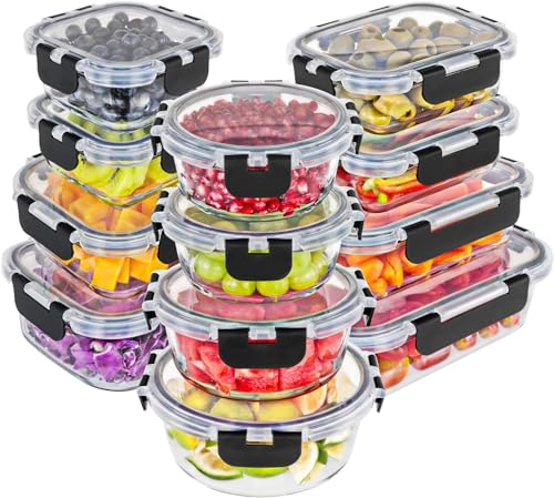 Magic Mill Premium Borosilicate Glass Food Storage Containers with lids Set | 24pc Sets with 12 Bowls & 12 Airtight Locking Lids for Lunch & Meal Prep, Safe for Oven, Freezer, Dishwasher, BPA-Free - My Kitchen Products