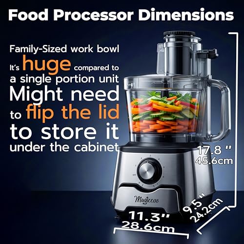 Magiccos 14 Cup Food Processor - 1000W Motor, Storage Drawer for Blades, 7 Speeds, XL Bowl & Large Feed Chute, French Fry Cutter, Chop Slice Shred & Mix for Vegetables, Cheese & Meat, Family Meals - My Kitchen Products
