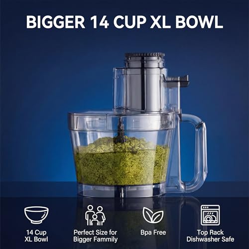 Magiccos 14 Cup Food Processor - 1000W Motor, Storage Drawer for Blades, 7 Speeds, XL Bowl & Large Feed Chute, French Fry Cutter, Chop Slice Shred & Mix for Vegetables, Cheese & Meat, Family Meals - My Kitchen Products