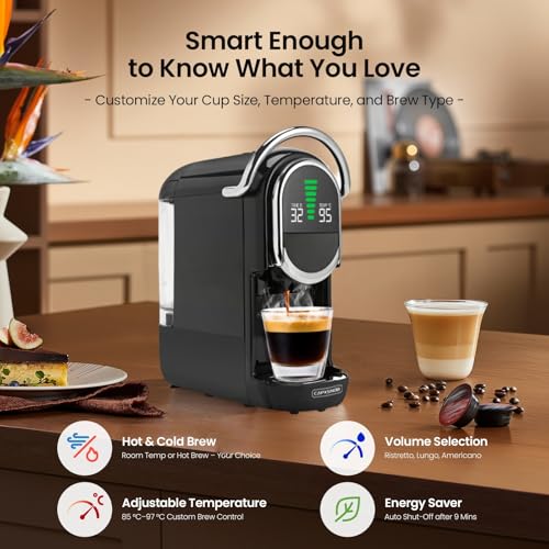 Magician1 Mini Espresso Machine for Nespresso Original, Dolce Gusto, Lavazza Blue, ESE Pods, 19-Bar Coffee Machine for Ground Coffee, Coffee Maker with adjustable Temp & Cup Size, 21oz Reservoir - My Kitchen Products