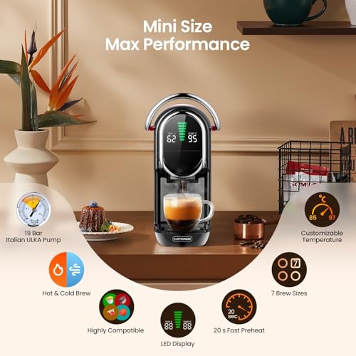 Magician1 Mini Espresso Machine for Nespresso Original, Dolce Gusto, Lavazza Blue, ESE Pods, 19-Bar Coffee Machine for Ground Coffee, Coffee Maker with adjustable Temp & Cup Size, 21oz Reservoir - My Kitchen Products