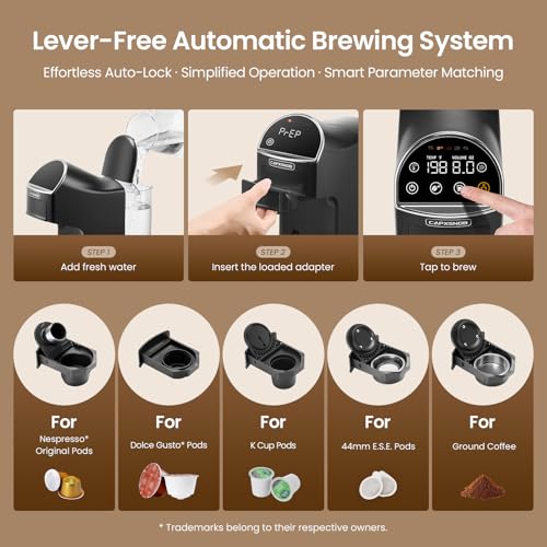 Magician2 Mini Coffee Maker compatible with Keurig K Cup, Nespresso Original, Dolce Gusto, ESE Pods | LED Touchscreen, Customizable Brewing, 20 Bar, 42 oz | Espresso Coffee Machine for Home & Office - My Kitchen Products