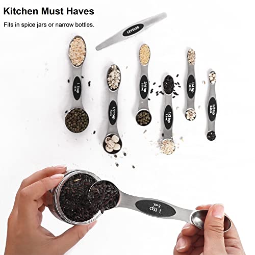 Magnetic Measuring Spoons Set Stainless Steel with Leveler, Stackable Metal Tablespoon Measure Spoon for Baking, Cups and Spoon Set Kitchen Gadgets Apartment Essentials Fits in Spice Jars - My Kitchen Products