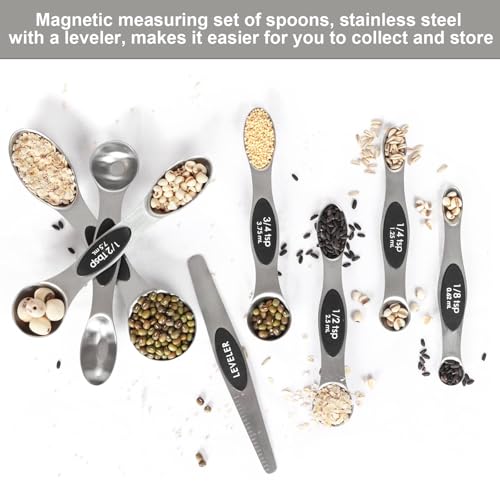 Magnetic Measuring Spoons Set Stainless Steel with Leveler, Stackable Metal Tablespoon Measure Spoon for Baking, Cups and Spoon Set Kitchen Gadgets Apartment Essentials Fits in Spice Jars - My Kitchen Products