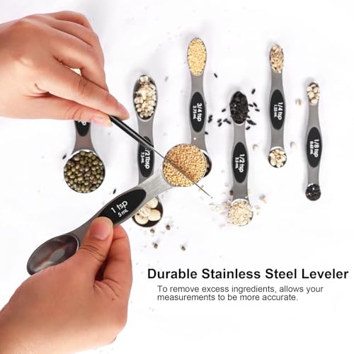 Magnetic Measuring Spoons Set Stainless Steel with Leveler, Stackable Metal Tablespoon Measure Spoon for Baking, Cups and Spoon Set Kitchen Gadgets Apartment Essentials Fits in Spice Jars - My Kitchen Products