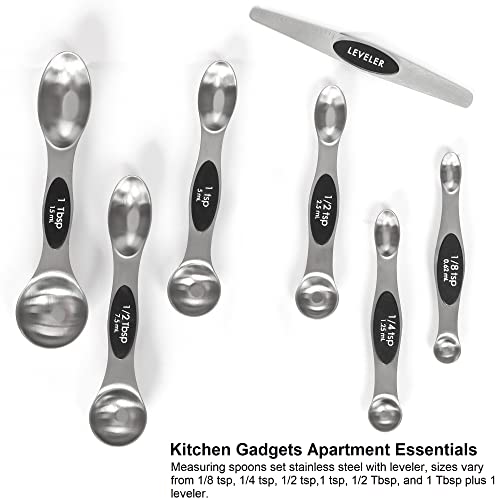 Magnetic Measuring Spoons Set Stainless Steel with Leveler, Stackable Metal Tablespoon Measure Spoon for Baking, Cups and Spoon Set Kitchen Gadgets Apartment Essentials Fits in Spice Jars - My Kitchen Products