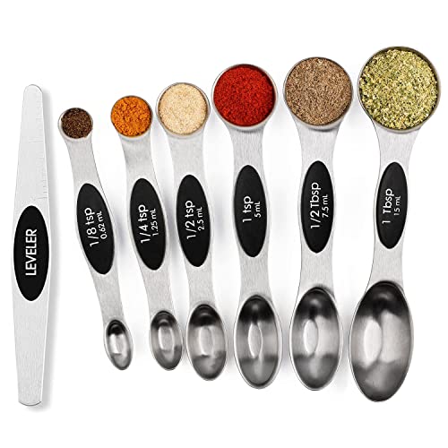 Magnetic Measuring Spoons Set Stainless Steel with Leveler, Stackable Metal Tablespoon Measure Spoon for Baking, Cups and Spoon Set Kitchen Gadgets Apartment Essentials Fits in Spice Jars - My Kitchen Products