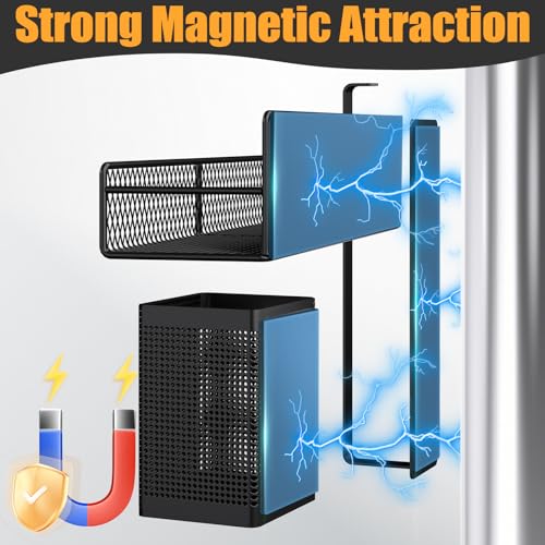 Magnetic Spice Rack for Refrigerator, 6 Pack 100% Metal Strong Magnet Shelf Black, Space Saving Spice Organizer, Home Kitchen Laundry Room Storage Organization W/ Paper Towel Holder, Utensils Racks - My Kitchen Products