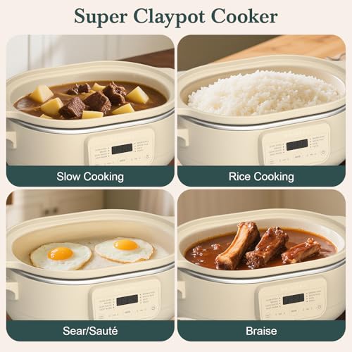 MAGNIFIQUE 4 Quart Programmable Casserole Slow Cooker, 8-in-1 Multi Cooker with Removable Non-Toxic Stoneware Crock, Claypot Slow Cooker, Rice-cooking, Nonstick, Oven Safe Pot to 450°F, Oatmeal - My Kitchen Products
