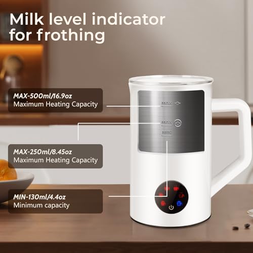 MAISON HUIS Milk Frother, 6-IN-1 Electric Milk Steamer, 20oz/591ml Hot & Cold Foam Maker for Latte & Cappuccino, 550W Fast Heating Stainless Steel Milk Steamer, Hot Chocolate Maker - My Kitchen Products