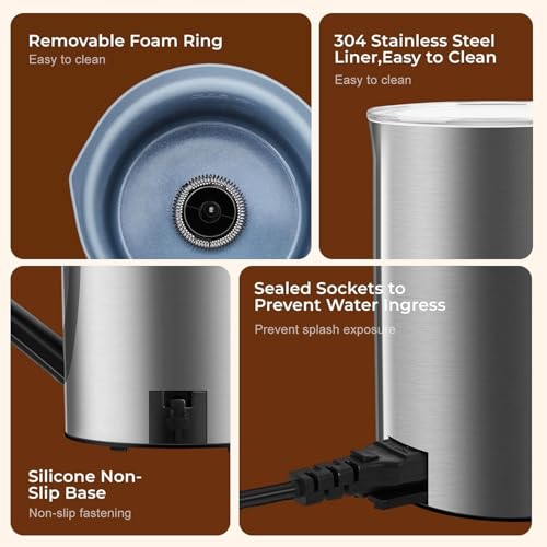 MAISON HUIS Milk Frother, 6-IN-1 Electric Milk Steamer, 20oz/591ml Hot & Cold Foam Maker for Latte & Cappuccino, 550W Fast Heating Stainless Steel Milk Steamer, Hot Chocolate Maker - My Kitchen Products