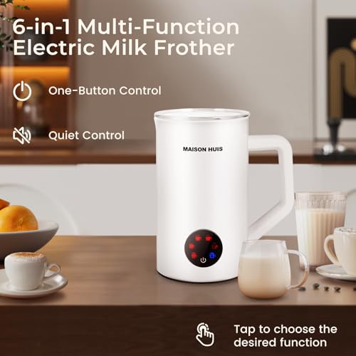 MAISON HUIS Milk Frother, 6-IN-1 Electric Milk Steamer, 20oz/591ml Hot & Cold Foam Maker for Latte & Cappuccino, 550W Fast Heating Stainless Steel Milk Steamer, Hot Chocolate Maker - My Kitchen Products