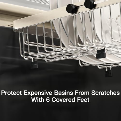 MAJALiS Dish Drying Rack Over The Sink, Expandable Stainless Steel Dish Drainer for Small Kitchen Counter Space Saving, RV Compact Plate Strainer In Silver Metal with Hanging Adjustable Utensil Holder - My Kitchen Products