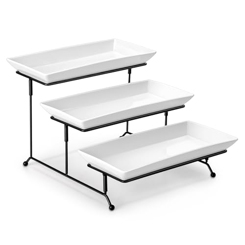 MALACASA 3 Tier Serving Trays for Party, Porcelain Serving Platters and Trays, 12 Inch Tiered Tray Stand, Fruit