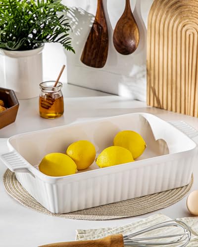 MALACASA 4.4 QT Baking Dish, 9x13 Large Casserole Dish for Oven, Ceramic Baking Pan, Rectangular Lasagna Pan Deep with Handles for Baking, Durable Microwave Oven Safe, Wedding Gift,White, Series BAKE-BAKE - My Kitchen Products