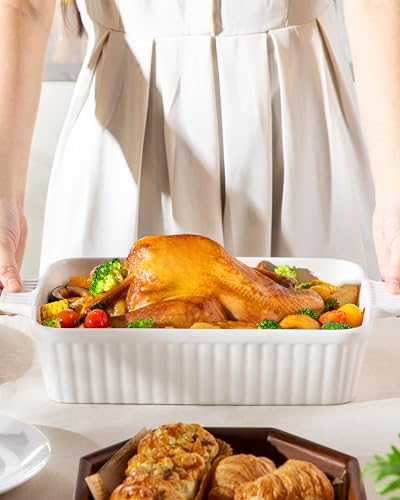 MALACASA 4.4 QT Baking Dish, 9x13 Large Casserole Dish for Oven, Ceramic Baking Pan, Rectangular Lasagna Pan Deep with Handles for Baking, Durable Microwave Oven Safe, Wedding Gift,White, Series BAKE-BAKE - My Kitchen Products