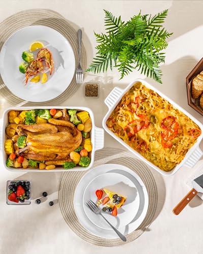 MALACASA 4.4 QT Baking Dish, 9x13 Large Casserole Dish for Oven, Ceramic Baking Pan, Rectangular Lasagna Pan Deep with Handles for Baking, Durable Microwave Oven Safe, Wedding Gift,White, Series BAKE-BAKE - My Kitchen Products