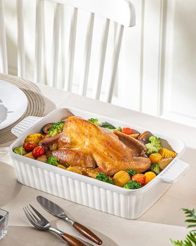 MALACASA 4.4 QT Baking Dish, 9x13 Large Casserole Dish for Oven, Ceramic Baking Pan, Rectangular Lasagna Pan Deep with Handles for Baking, Durable Microwave Oven Safe, Wedding Gift,White, Series BAKE-BAKE - My Kitchen Products