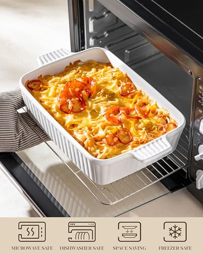 MALACASA 4.4 QT Baking Dish, 9x13 Large Casserole Dish for Oven, Ceramic Baking Pan, Rectangular Lasagna Pan Deep with Handles for Baking, Durable Microwave Oven Safe, Wedding Gift,White, Series BAKE-BAKE - My Kitchen Products