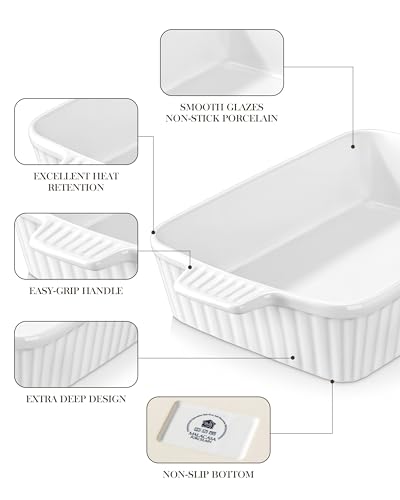MALACASA 4.4 QT Baking Dish, 9x13 Large Casserole Dish for Oven, Ceramic Baking Pan, Rectangular Lasagna Pan Deep with Handles for Baking, Durable Microwave Oven Safe, Wedding Gift,White, Series BAKE-BAKE - My Kitchen Products