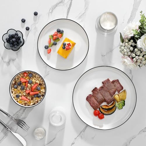 MALACASA Plates and Bowls Sets, 12 Pieces Modern Porcelain Dinnerware Set for 4 White Kitchen Dinner Dining Ware Set wtih Black Rim Ceramic Dishware Dishes Microwave and Dishwasher Safe, Series LUNA - My Kitchen Products