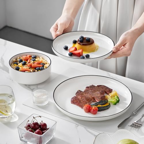 MALACASA Plates and Bowls Sets, 12 Pieces Modern Porcelain Dinnerware Set for 4 White Kitchen Dinner Dining Ware Set wtih Black Rim Ceramic Dishware Dishes Microwave and Dishwasher Safe, Series LUNA - My Kitchen Products