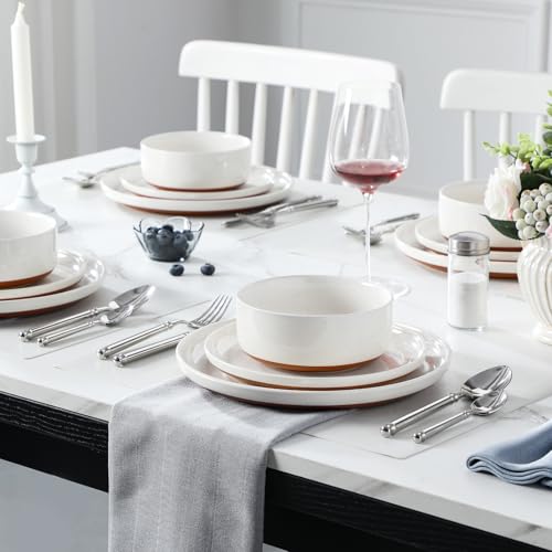 MALACASA Plates and Bowls Sets, 12 Pieces Modern Stoneware Dinnerware Set for 4 Kitchen Dinner Set Ceramic Dishware Dishes Set Microwave and Dishwasher Safe, White, Series TARA - My Kitchen Products